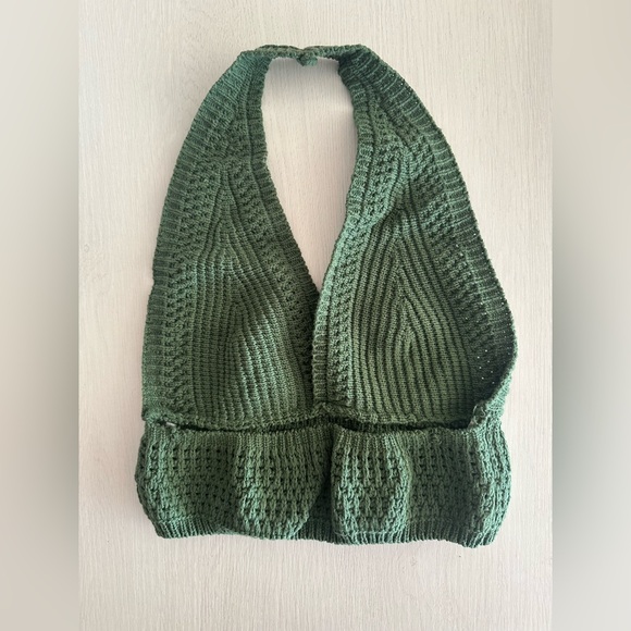 Alcott Green Cropped Crochet V-Neck Top - size UN/M - Picture 5 of 8